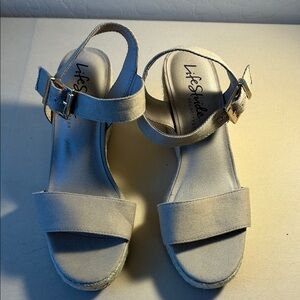 Life Stride Beige Canvas Wedge Sandals